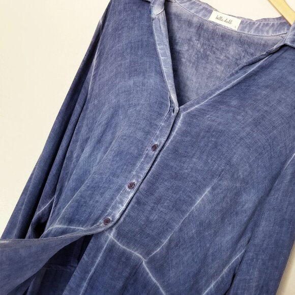 Bella Dahl Blue Distressed Split Side Longline Tunic Button Down Shirt Top L USA - Picture 8 of 15